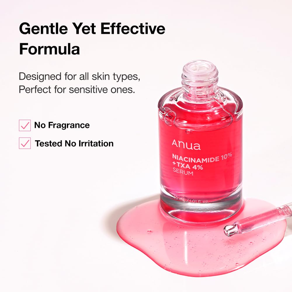 Anua 10% Niacinamide+ 4% Tranexamic Acid Serum, Ceramide, Hyaluronic Acid, Vitamin B12 natural color, for Sensitive skin, Korean Glass Skin, Fragrance-Free (30ml)