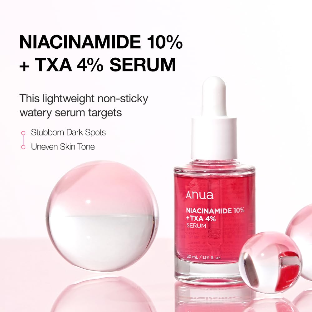 Anua 10% Niacinamide+ 4% Tranexamic Acid Serum, Ceramide, Hyaluronic Acid, Vitamin B12 natural color, for Sensitive skin, Korean Glass Skin, Fragrance-Free (30ml)